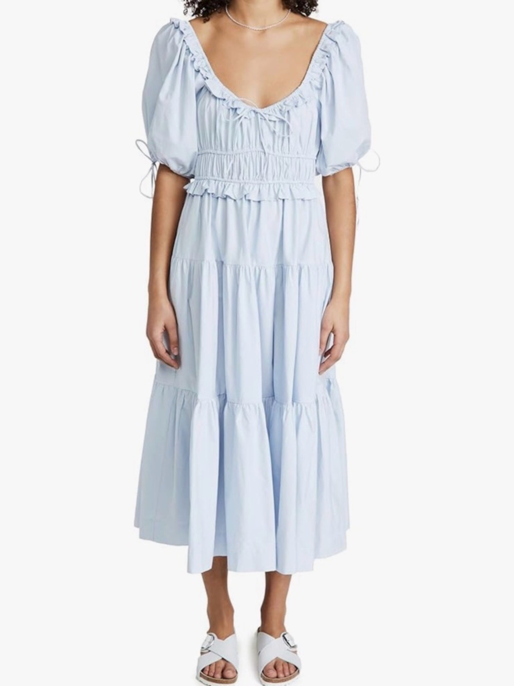 En Saison Light Blue Puff Sleeve Midi Dress